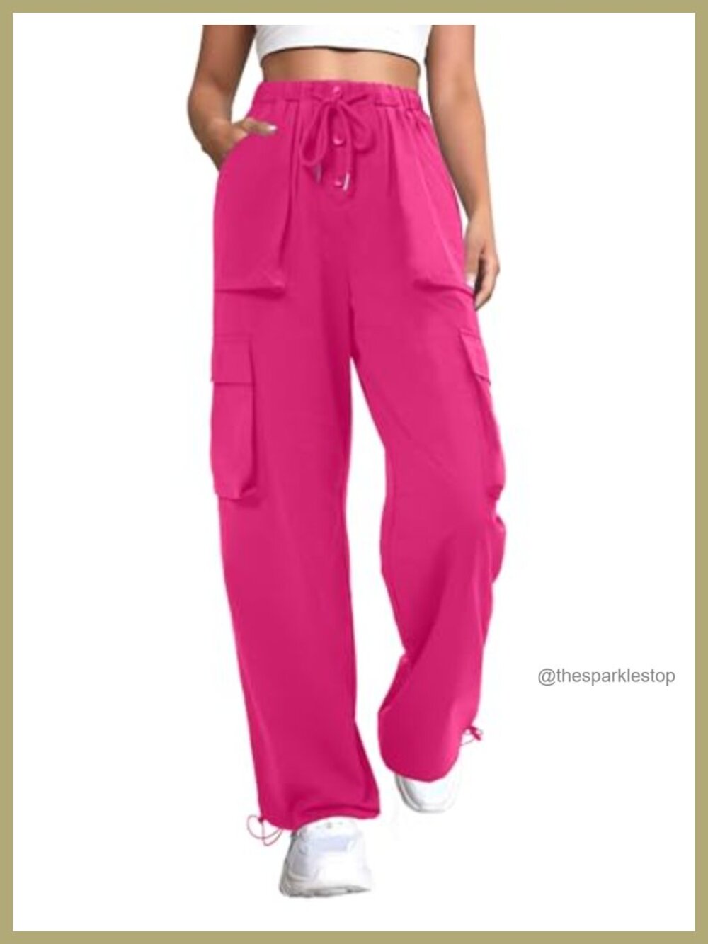 Baggy Cargo Pants for Women, Parachute Hiking Joggers with Pockets, High Rise,